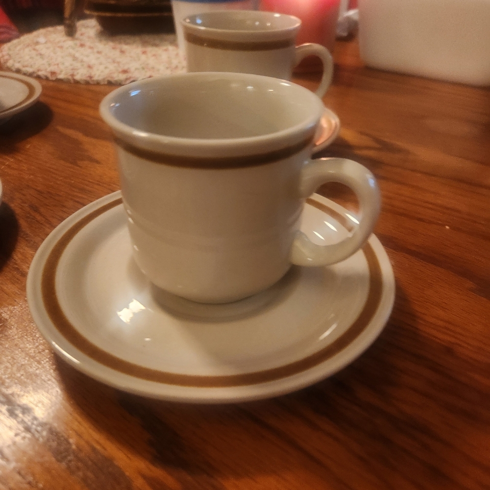 Vintage Mountain Wood Stoneware Cup and Saucer Set, Japan 1970s